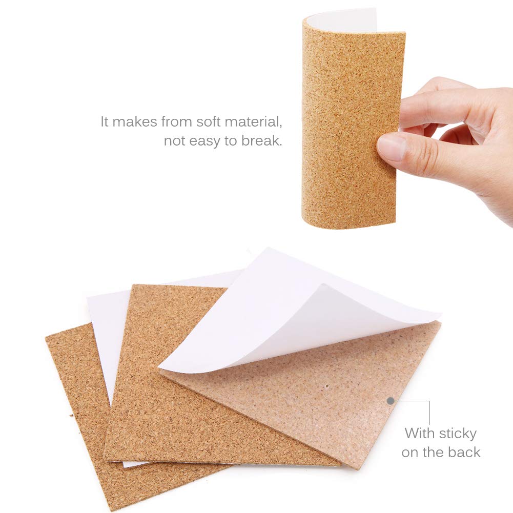 40 Pcs Square Self-Adhesive Cork Sheets,4"x 4" Cork Mats Backing Sheets Mini Wall Cork Tiles for Heat Resistant Coasters and DIY Crafts Supplies
