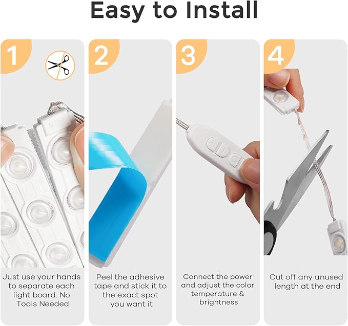 Consciot LED Vanity Lights for Mirror, Hollywood Style Strip, Adjustable Color & Brightness, USB Cable, Dimmable Makeup Stick on Table Dressing Room, White