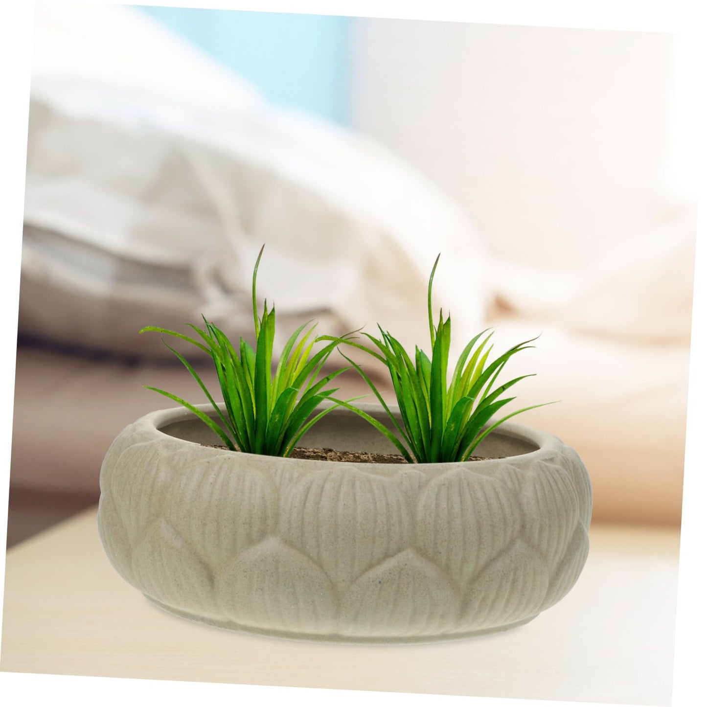 Parliky Hydroponic Planter Bowl 8.26In Round Ceramic Flower Pot for Water Lily Succulents Indoor Garden Decoration and Storage Container