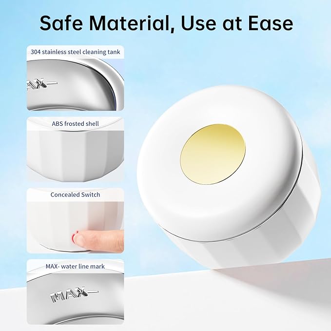Ultrasonic Retainer Cleaner Machine ，18W/50kHz Specifically Designed for Cleaning Retainers，80ML Portable Ultrasonic Pod Including 6 Free Retainer Cleaner Tablets for Deeper Cleaning（White，YKL ）