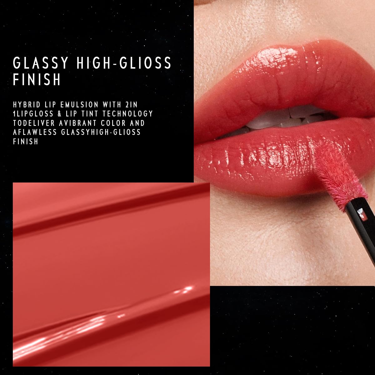 STELLAR DUST LIP STAIN-Long Lasting, Waterproof and Transferproof Lip Tint, Glossy Finish Lip Gloss, Lightweight Lipstick, High Coverage, Vivid Color (03)