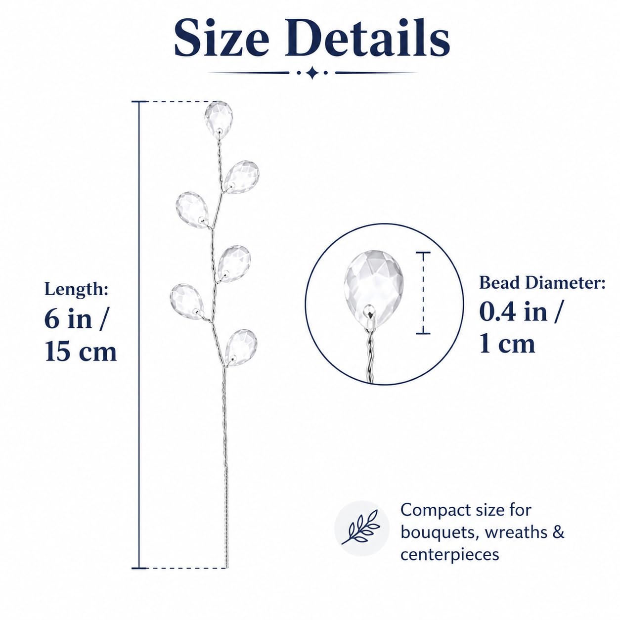 IMIKEYA 50PCS Acrylic Bead Drop Stems Crystal Floral Picks - Clear Crystal Flower Branches Bead Drop Bouquets Flower Twig Picks for Wedding Party Home Decoration Crafts