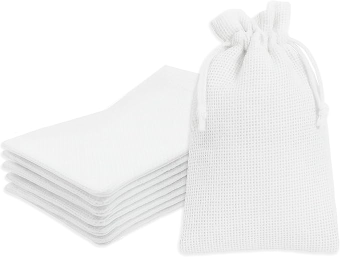 Mandala Crafts 6X8 Inch White Burlap Drawstring Gift Bags for Favors - 30 Medium Linen Sacks Gift Pouches for Candy, Coffee, Jewelry, Wedding, and Party Supplies