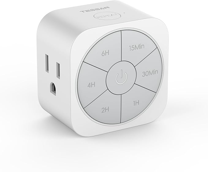 1 Pack Timer Outlet Indoor, Countdown Timers for Electrical Outlets Up to 6H for Lights, Iron, Fan, Electric Bike, Auto Shut Off Switch for Home Kitchen Bedroom, 1875W