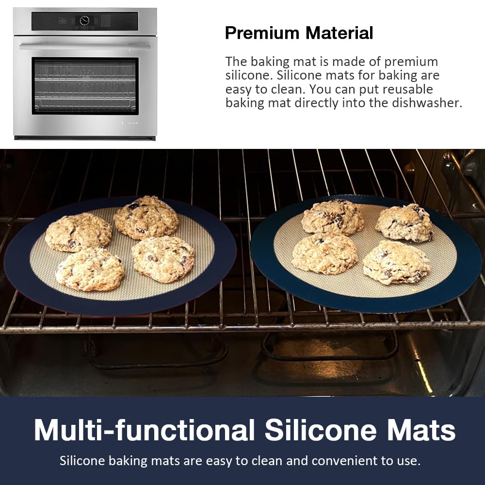 Eolilim 3PC Round Silicone Baking Mats, 8 inch Silicone Mats for Baking Easy to Clean, Reusable Baking Mats, Silicone Circle Mats for Cake Pan
