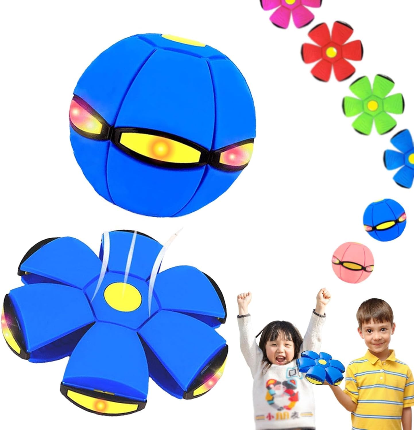 Magic Ball Toy for Pets – Interactive LED Bouncing Ball with 6 Lights and pop-up Flying Saucer Action. Fun Indoor/Outdoor Play for Dogs, Cats, and Kids (Blue)