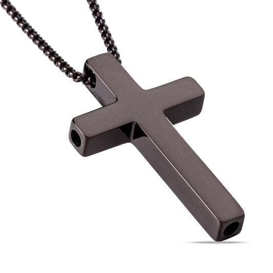 FUNPAR Cross Breathing Necklace for Anxiety Relief and Relaxation, Breathlink Design Quit Smoking Aid, Stainless Steel Mindfulness Tool to Calm, Stylish Wellness Gift for Adults(Black)