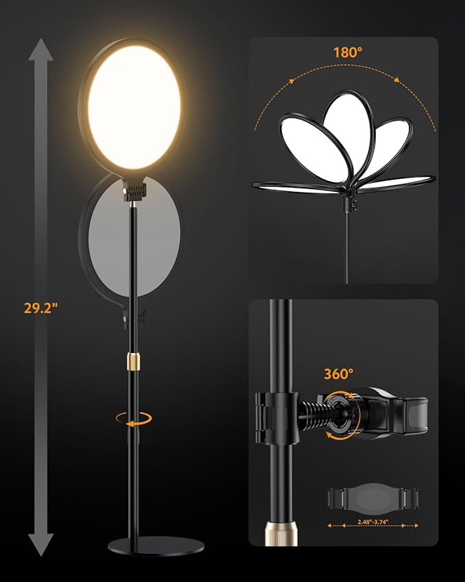 Ring Light with Stand for Zoom Meetings, 360° Rotate 10.5" Zoom Lighting for Computer Video Conference Light Desk Light, Full-Screen LED Lighting with Phone Holder for Live Streaming, Video Call