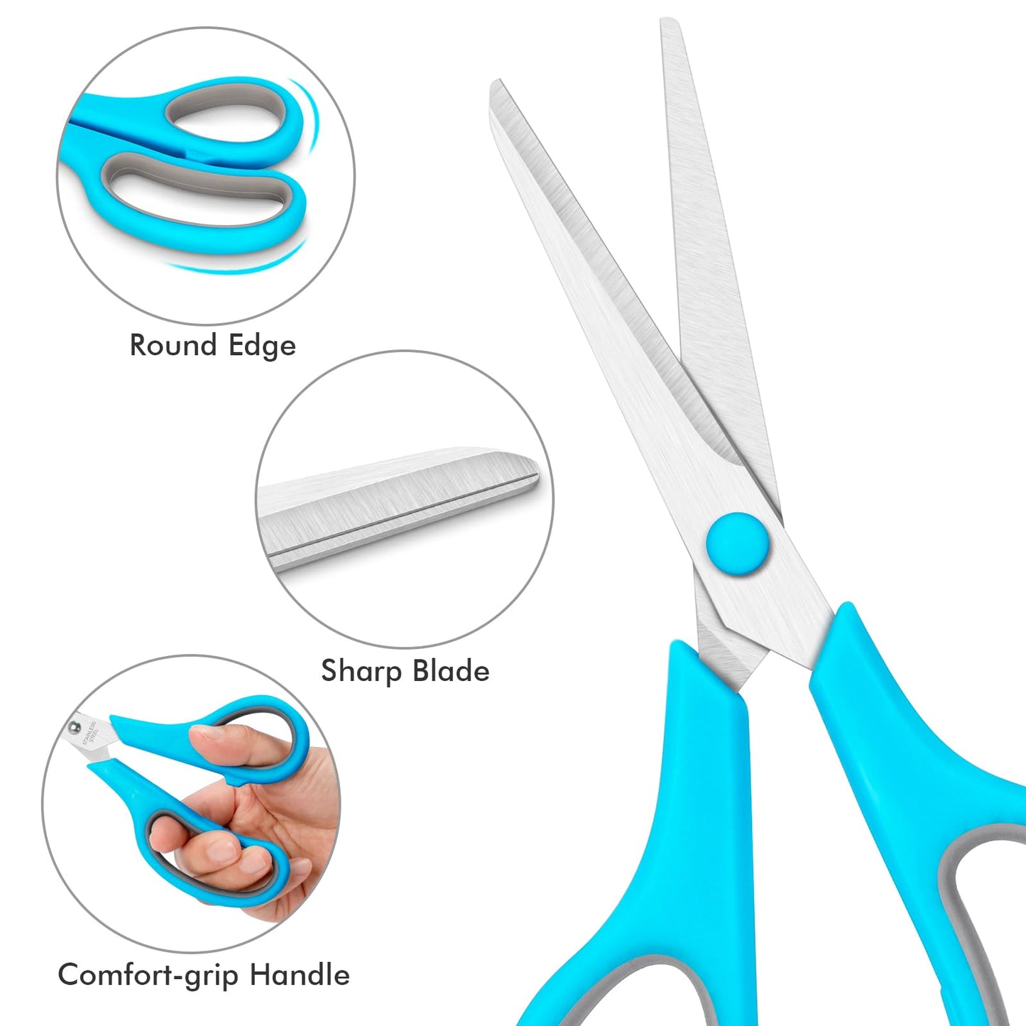 24 Packs Scissors Bulk, 8 Inch Scissors All Purpose Sharp Sewing Fabric Shears for Office Home School Supplies, Middle/High School Student Teacher Classroom Craft Scissor, Comfort Right/Left Handles