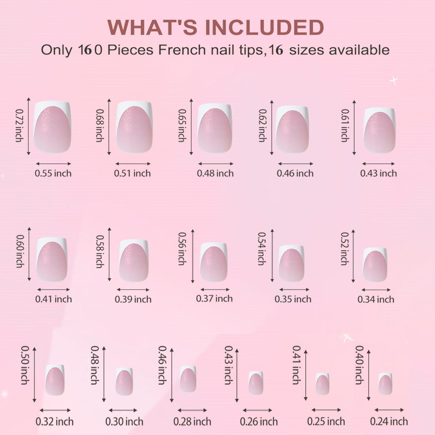 Dsixnails Short Deep Pink Glitter Base Soft Gel Nail Tips, 160Pcs Square French Tip Press On Nails, Pre-Lasting Acrylic Fake Nails, Soak Off Full Cover Nails Extension for Women Girl 16Sizes