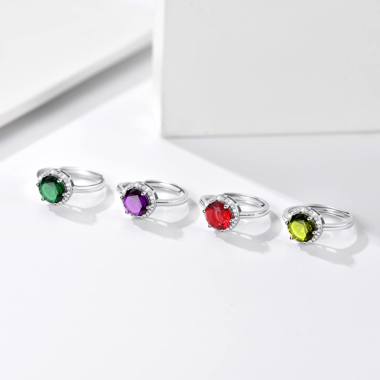 Bestyle 925 Sterling Silver Love Round Cut Gemstone Shiny Cubic Zirconia Rings, Brilliant Created July Ruby CZ Birthstone Rings for Women, Promise/Statement Ring Great Jewelry Gift