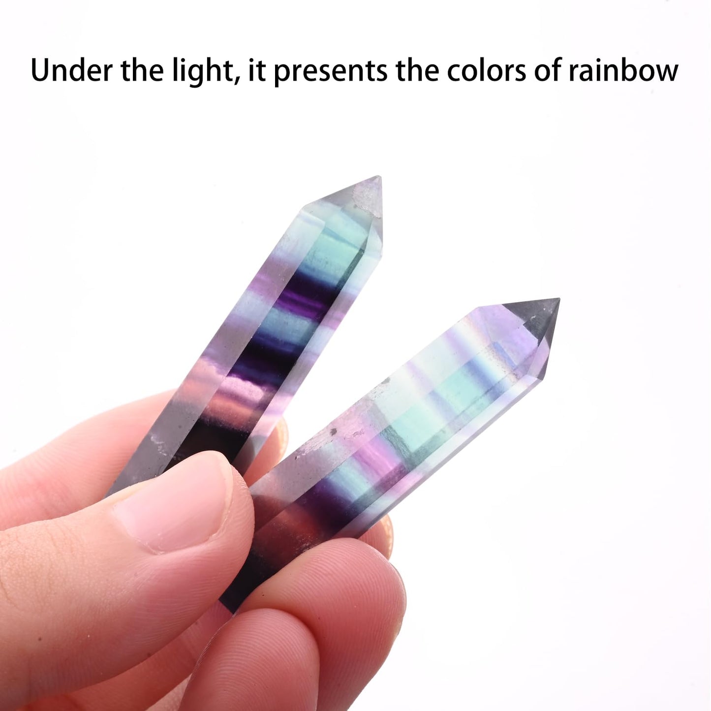 WHAL&YUNE Gemstone Wands 1PC, Rainbow Fluorite Hexagonal Wands Gemstone Tower, Natural Hand Carved Pointed Stone Fluorite Crystal for Meditation, Home Decor-3"-3.5"(8-9cm)