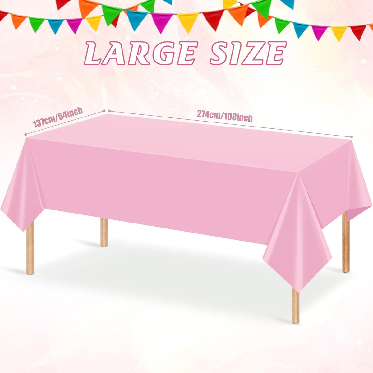 3Pcs Light Pink Tablecloth,Disposable Plastic Tablecloths,Waterproof Pink Rectangle Table Cover for Graduation Birthdays Weddings Anniversary Party Decorations,54 x 108 Inch