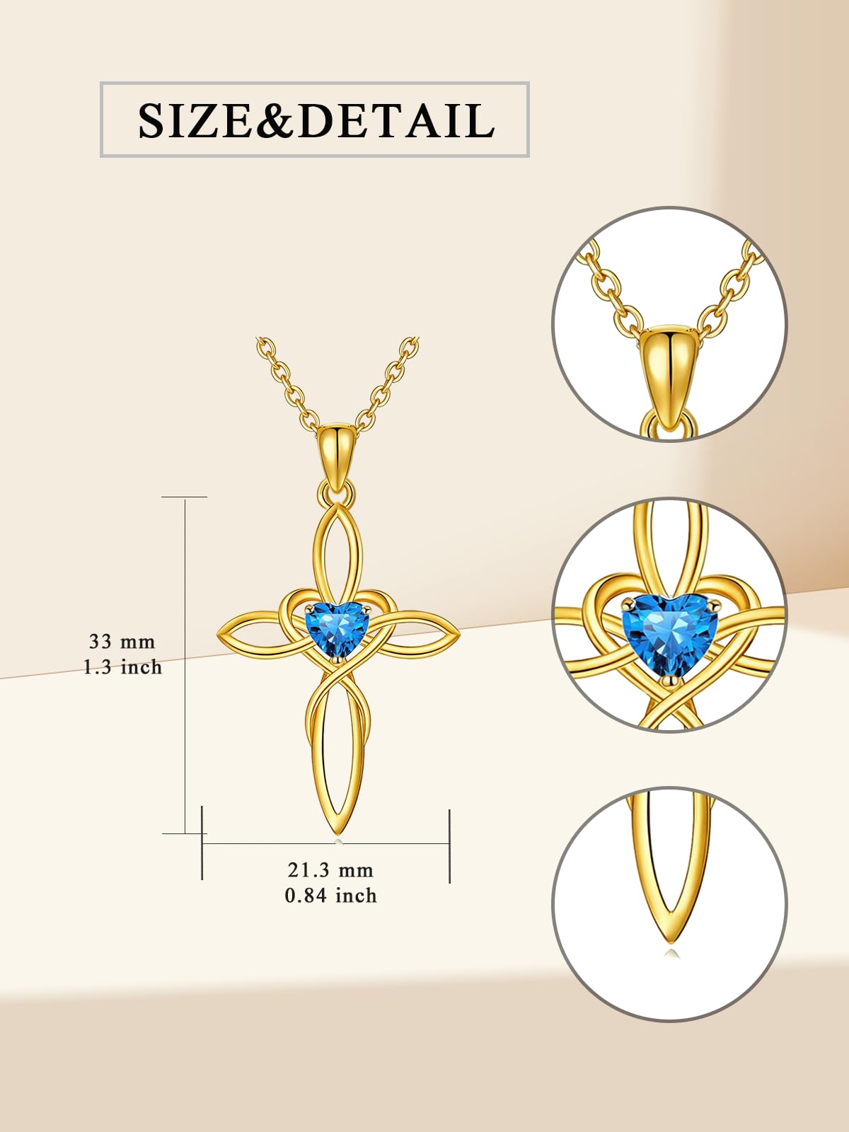 POIUY Celtic Knot Cross Birthstone Necklace for Women 14K Gold Irish Infinity Heart Pendant Cross Jewelry Anniversary Baptism Faith Valentines Birthday Mothers Day Gifts for Mom Wife Her