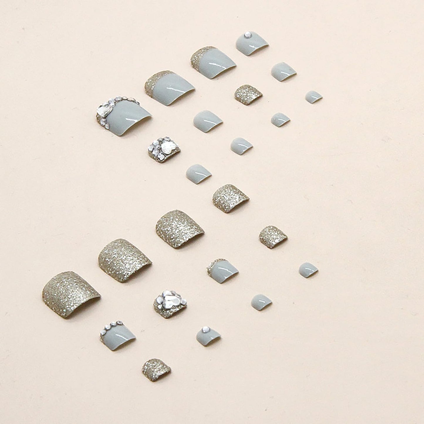 Press On Coffin Toenails With Bling Designs, Full Cover Reusable False Nails With Adhesive Tab, Artificial Acrylic Fake Toe Nails, Glue On With Charm, Stick On for Women