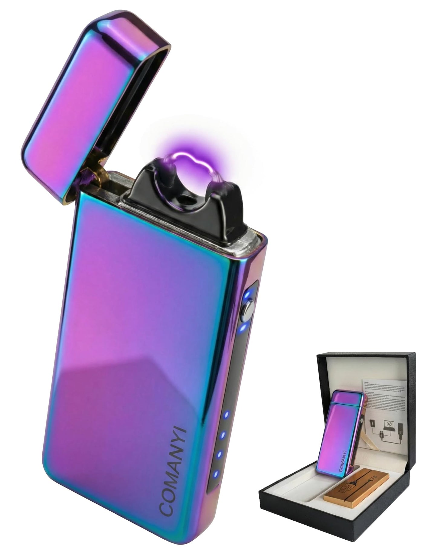 COMANYI Electric Lighter USB Rechargeable Plasma Lighter, with Windproof High Power Arc Mirror-Polished Metal Ice Touch Surface, with Gift Box, for Outdoor Travel Grill BBQ Candle (Magic)