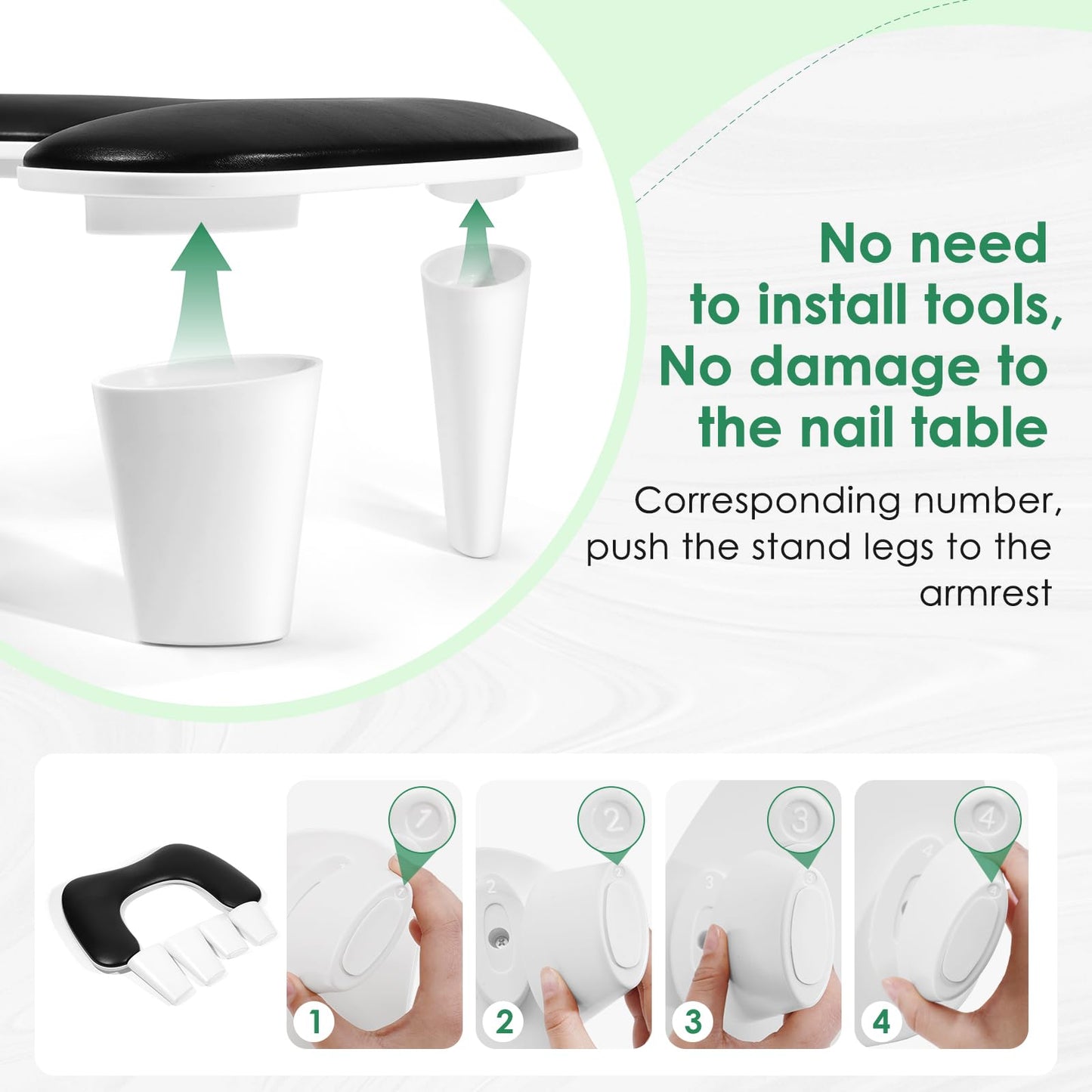 LIONVISON Arm Rest for Nails Tech U Shaped - Comfortable Manicure Nail Hand Rest Pillow Cushion, PU Leather Nail Armrest Stand for Acrylic Nail Art Tech, Quick Installation, Black