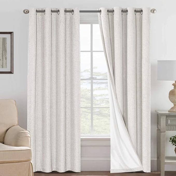 H.VERSAILTEX Ivory Blackout Curtains for Bedroom, Linen Blackout Curtains 108 Inches Long 100% Blackout Thermal Insulated Textured Curtain Draperies Grommet with White Liner, 2 Panels, Ivory
