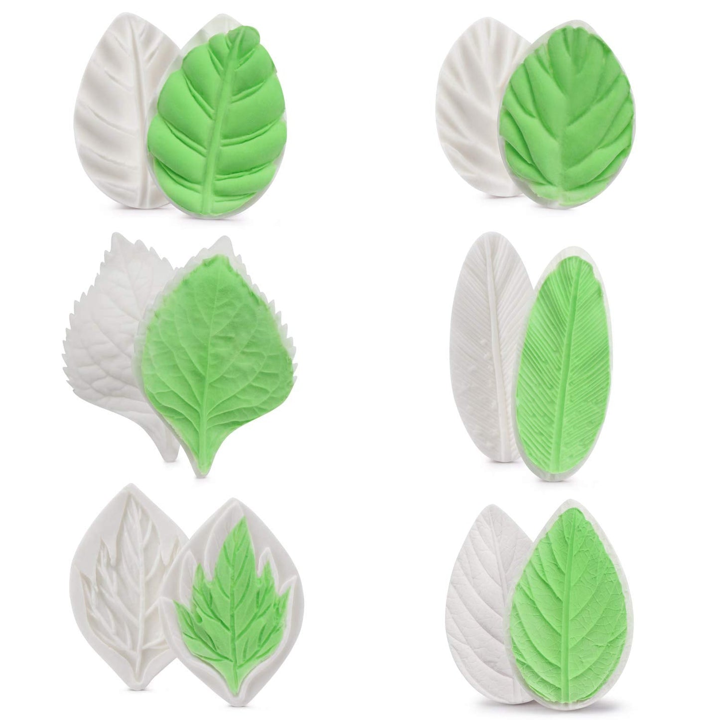 Beasea Silicone Leaf Fondant Mold, 6pcs Rose Leaf Cutter for Fondant Cake Decorations Styling Chocolate Sugar Cookie Cutter Set Silicone Mould