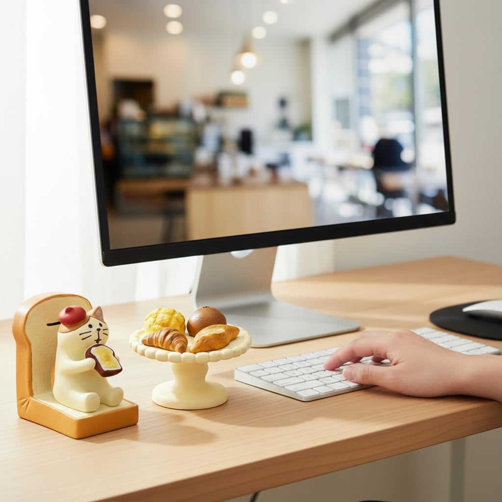 Gafochen Cute Mini Bread Cat Figurine Set – Kawaii Resin Cat with Miniature Dessert Table Figure for Desk Shelf Home Decor, Adorable Cat Lover Gift (Bread Set)