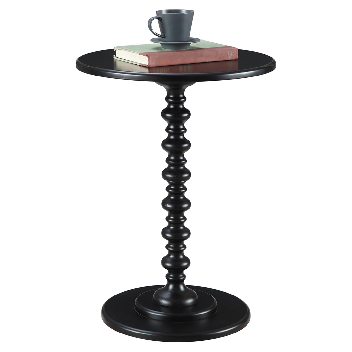 Convenience Concepts Palm Beach Spindle Table 17.75" - Traditional Round End Table for Living Room, Turned Solid Wood Side Table, Classic Display Pedestal Table, Black