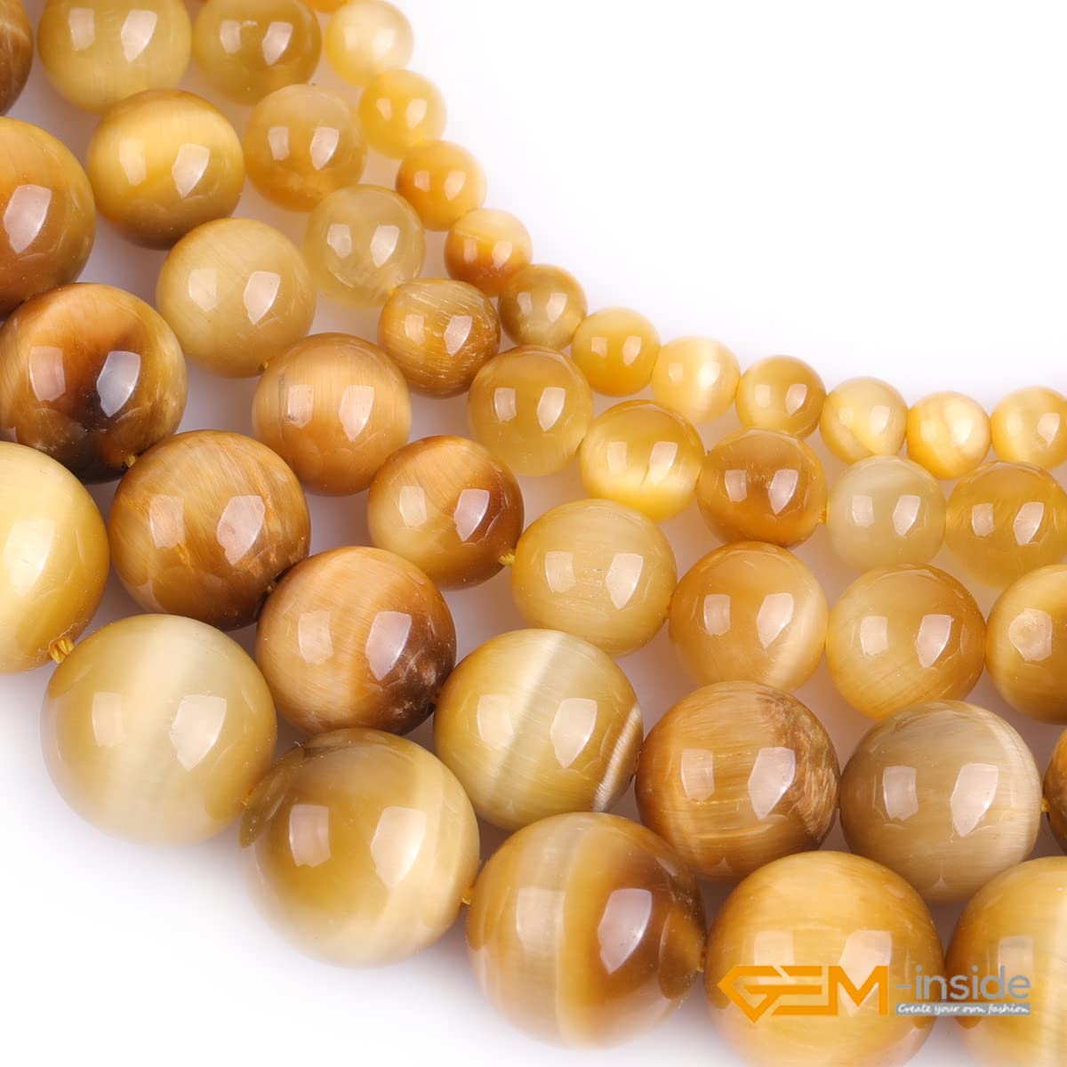 GEM-Inside 8mm Gold Blue Tiger Eye Gemstone Loose Beads Dyed Color Round Crystal Energy Stone Power for Jewelry Making 15"