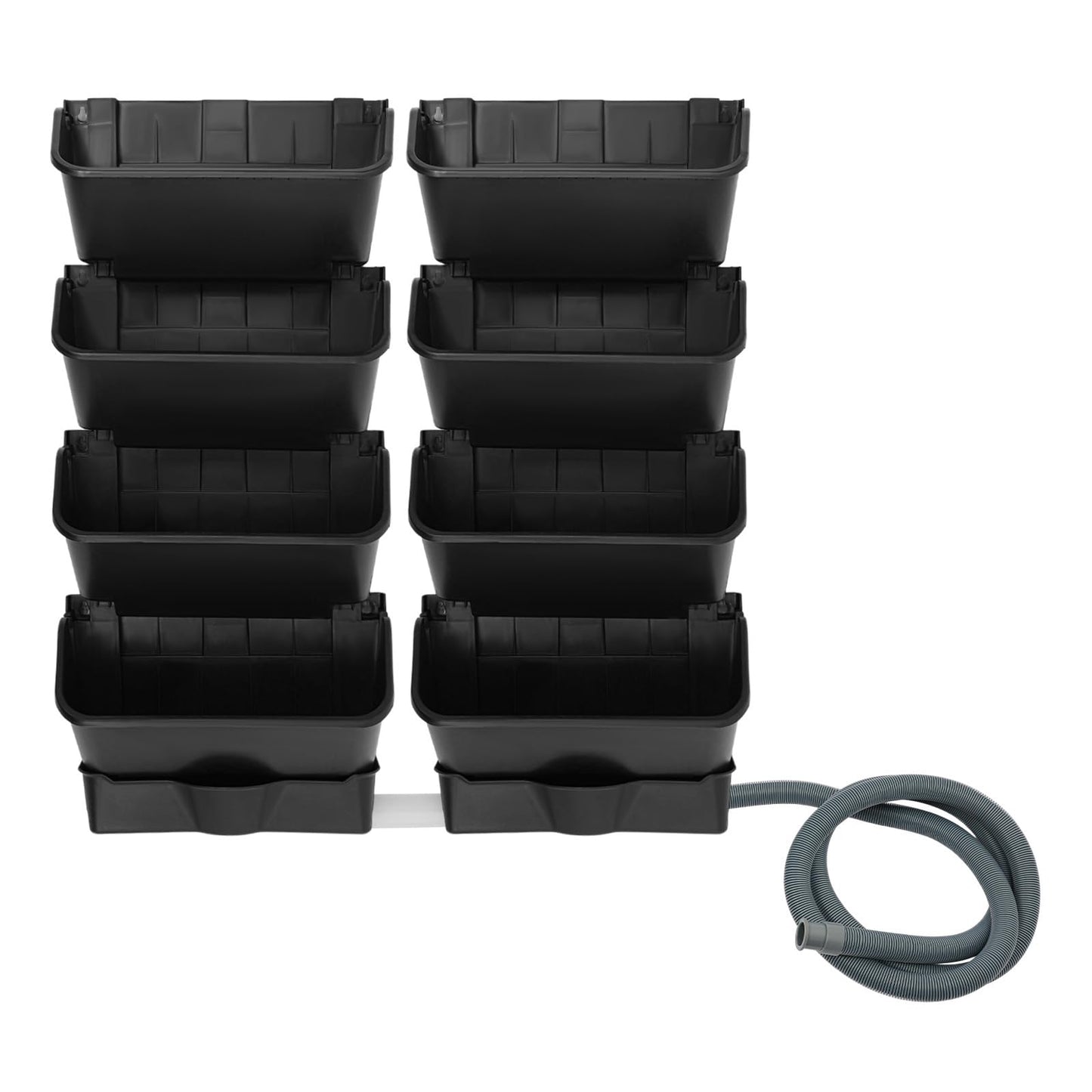 kunghei Vertical Wall Planter for Indoor Plant-Walls Mounted Pot with 2 Drainage Tray 8 Pack, with 6.56ft Drainage Pipe for Decor, Plastic Pots Balcony Planters, Plants Hanging (8, Black)