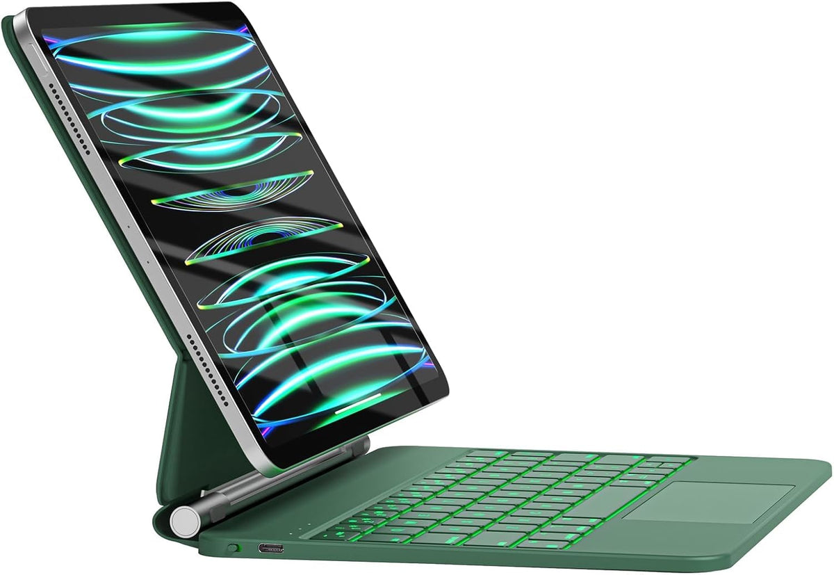 HOU Keyboard Case for iPad Air 11 inch 2025 (M3)/2024 (M2)&iPad Pro 11 Inch(4th/3rd/2nd/1st) Gen 2022,iPad Air 5th&4th Generation Case with Keyboard,Magic-Stand, Multi-Touch Trackpad,Backlight,Green