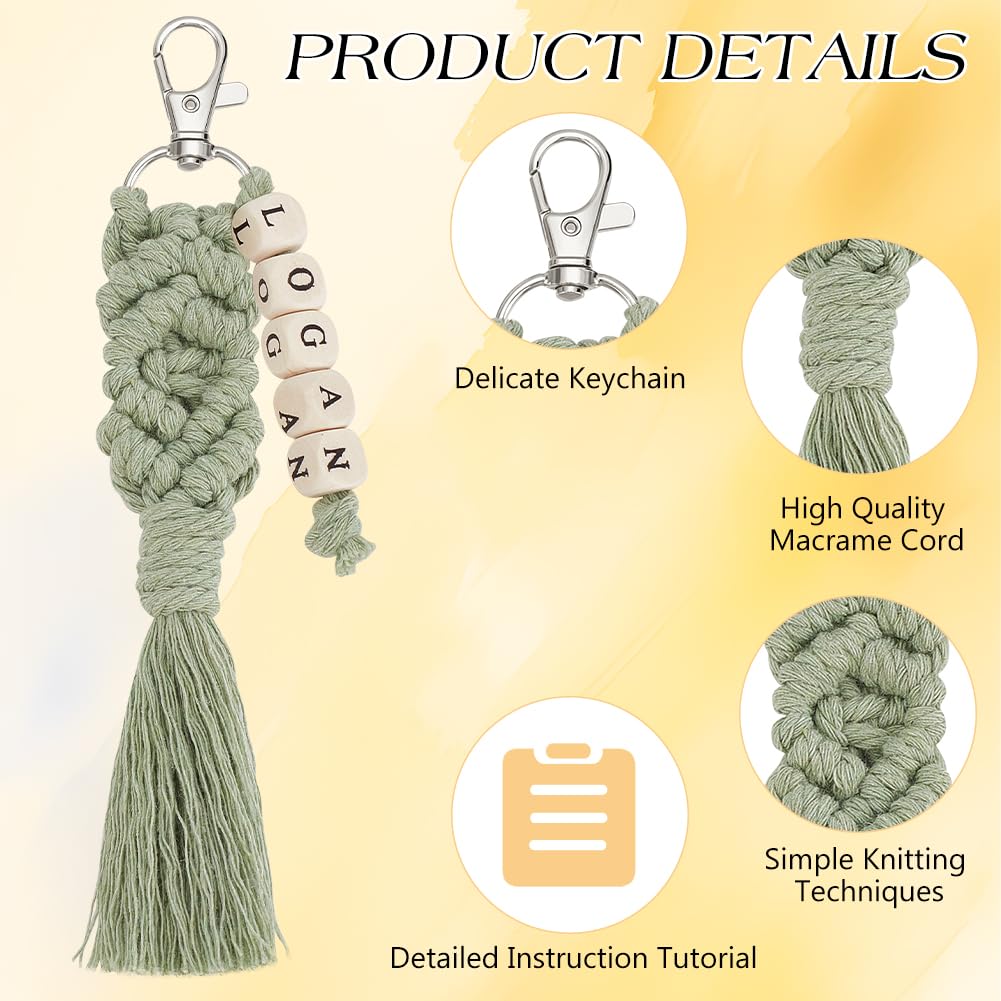 BEUNITONE DIY Macrame Cletter Keychains 6 Set Handmade Macrame Keychains for Beginners Boho Macrame Keychain Kit DIY Crafts Tassel Key Ring for Birthday Party with Instruction Keychain Making Kit