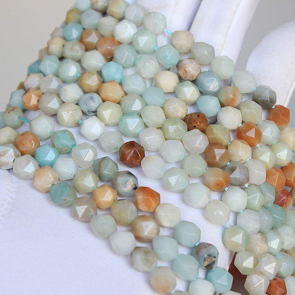 MJDCB Best Sellers Natural Stone Beads Faceted Polygon Amazonite Crystal Energy Stone Healing Power for Jewelry Making(8mm)