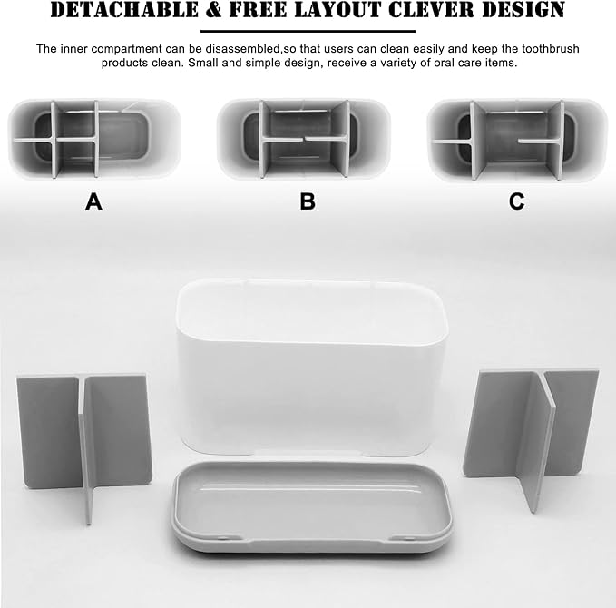 Toothbrush Holder with Anti-Slip,Plastic Detachable for Easy Cleaning Multi-Functional Storage,Large Electric Toothbrush and Toothpaste Organizer Caddy for Bathroom Vanity,Sink,Countertop (Grey)