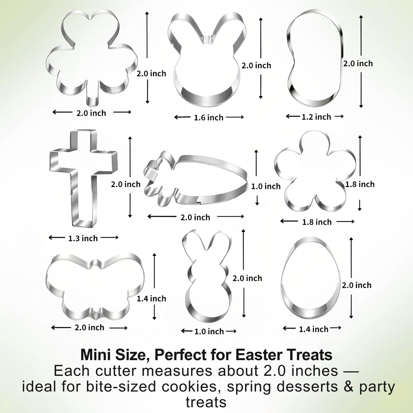 LUBTOSMN 9-Piece Mini Easter Cookie Cutter Set, Shamrock, Bunny, Egg, Carrot, Flower, Butterfly and Bean Shapes - Dishwasher Safe Stainless Steel Molds for Spring Easter and St. Patrick's Day Decor