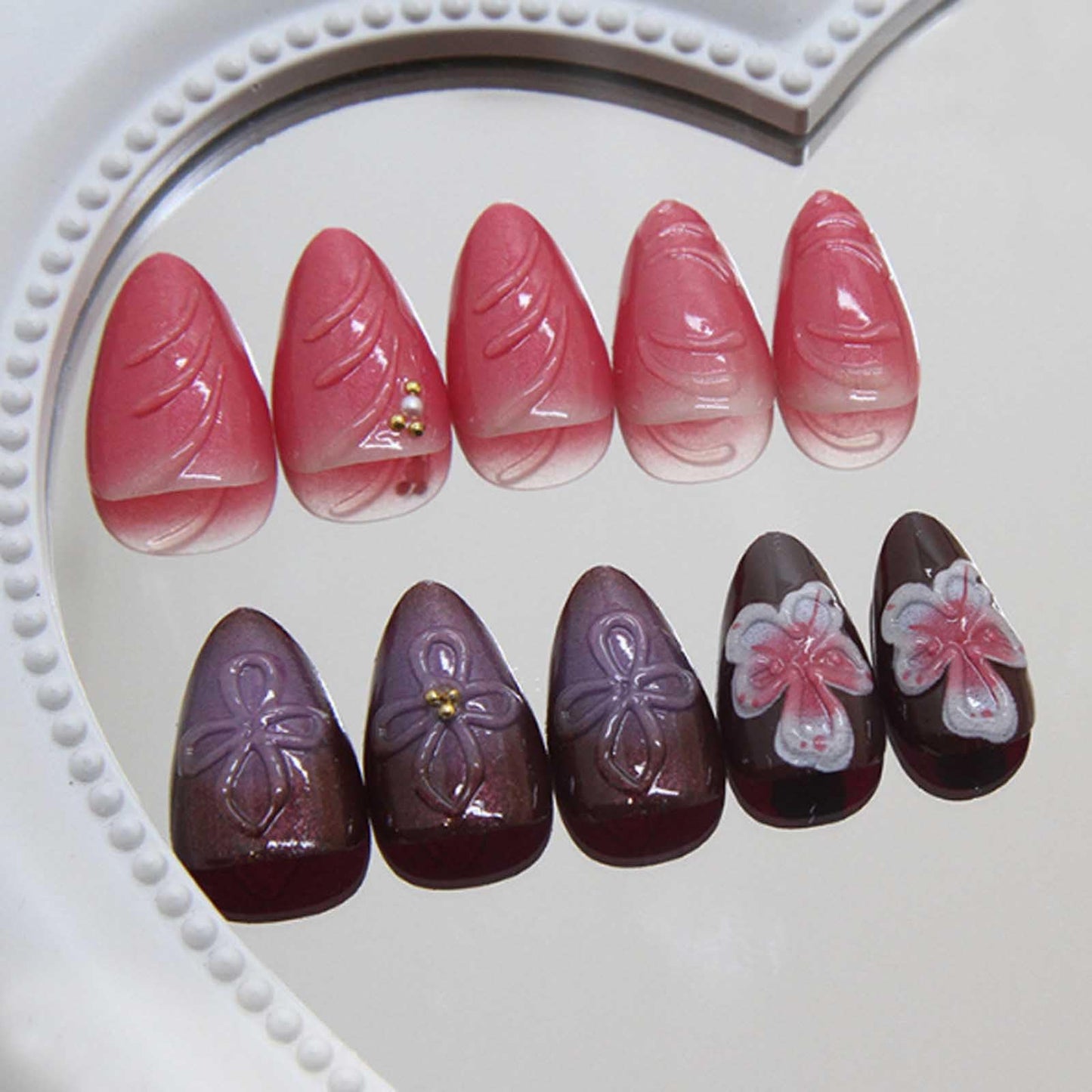 Hkanlre Almond Fake Nude Nails Tips Full Cover False Medium Nails Summer Flower Press on Nails for Women 24PCS