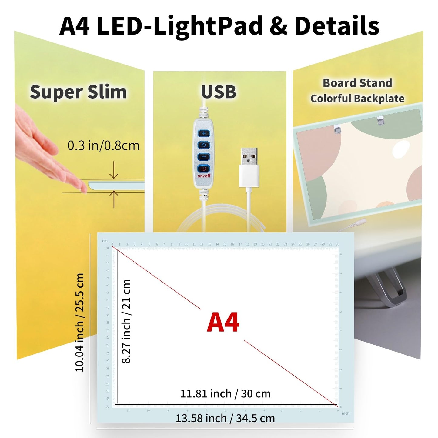 A4 LED Copy Board Light Tracing Box，Trace Light Pad for Tattoo Transferring, Drawing, Streaming, Sketching, Animation, Stenciling，USB LED Light Board for Diamond Painting