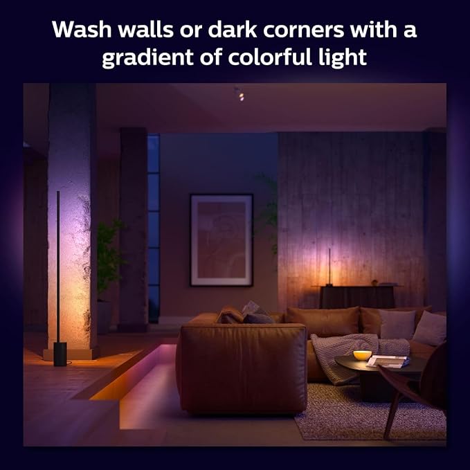 Philips Hue Signe Smart Color Changing Floor Lamp, Black, White and Color Ambiance, Pack of 1, Control with Hue App, LED Floor Lamp Compatible with Alexa, Google Assistant, and Apple Homekit