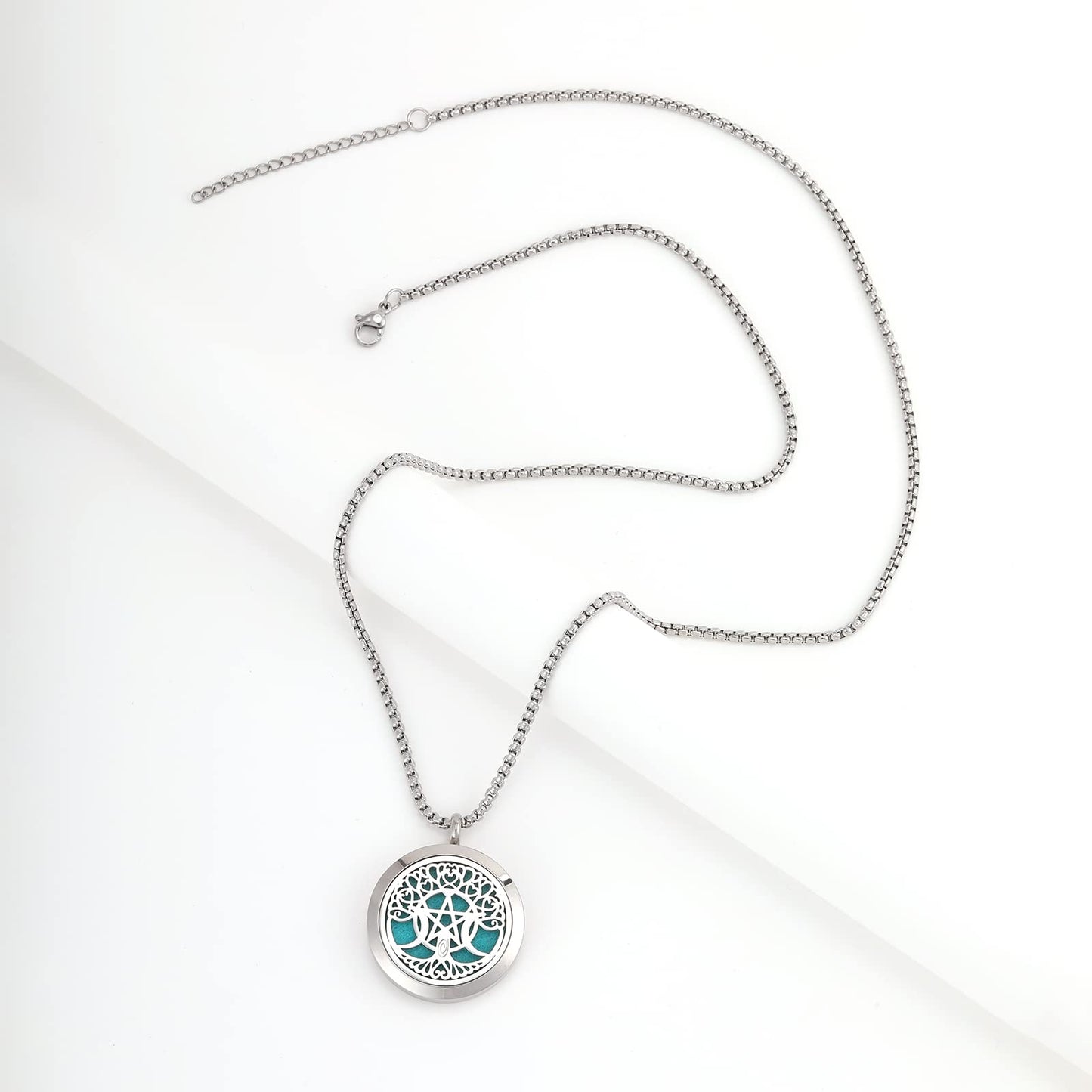 Essential Oil Diffuser Viking Necklace - Stainless Steel Locket- Best for Aromatherapy-Perfume, Fragrance, Scent Diffusers for Women and Girls (Life Tree of Moon Star)