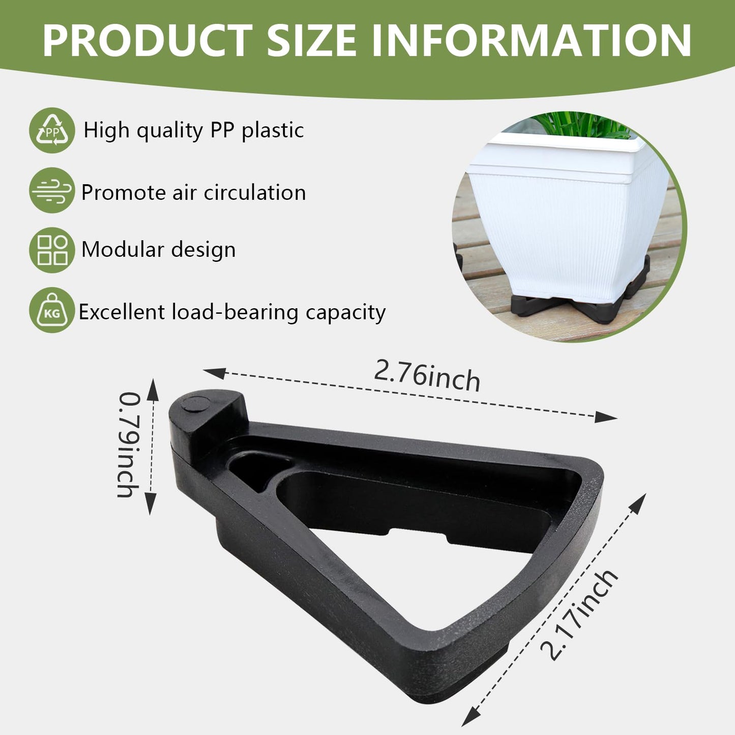 alalalight 24PCS Flower Pot Risers Toes，Invisible Plant Pot Feet for Outdoor Planters，Indoor Secure Compressive Environmental Triangular Lifters Supports (Small Black)