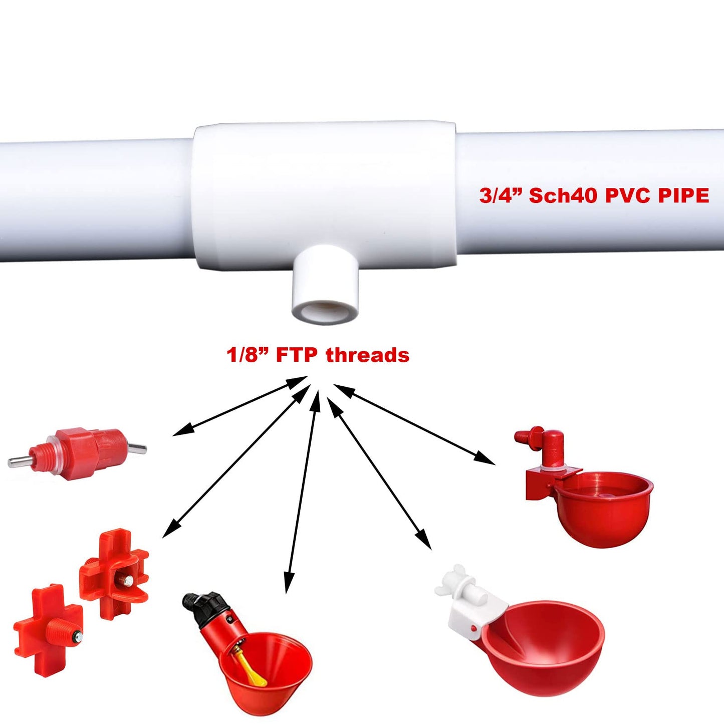 letsFix Chicken Waterer PVC Tee Fittings 3/4 Inch (12-Pack) for Threaded Poultry Waterer Cups/Nipples/Feeders, Suitable for Chicks, Duck, Goose, Turkey - Fits 3/4" Sch. 40 PVC Pipes