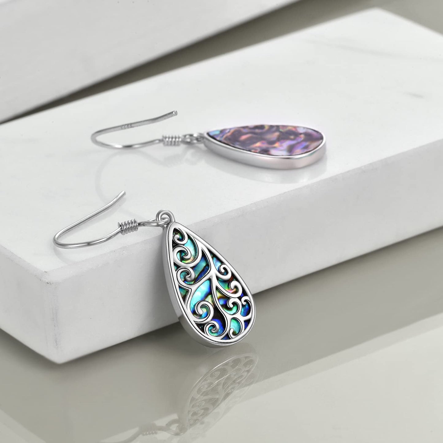 POPLYKE 925 Sterling Silver Tree of Life Earrings for Women Celtic Filigree Teardrop Abalone Earrings Dangle Abalone Jewelry