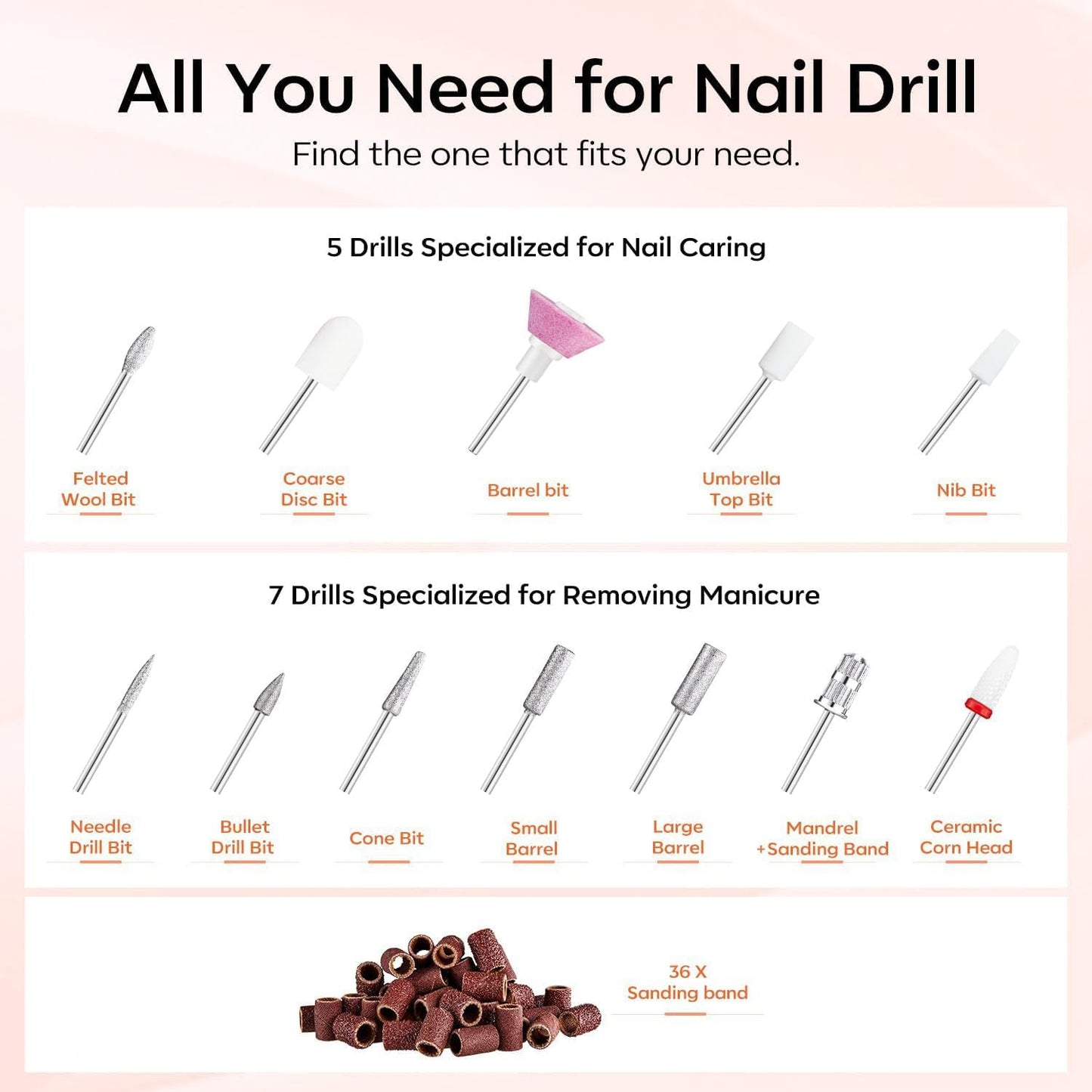 Modelones Electric Nail Drill, 14 Pcs Cordless Nail File with LED Light for Acrylic Gel Dip Powder Nails, Professional Nail Efile Kit with Nail Drill Bits & Sanding Bands for Quick Manicure Pedicure