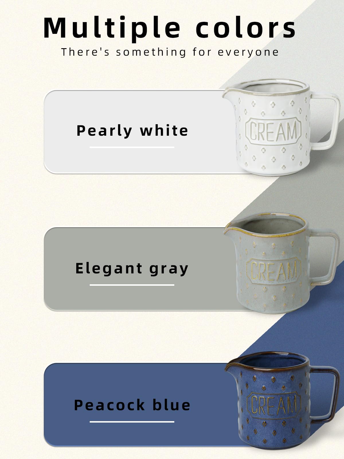 QUXIJA 9 OZ Creamer Pitcher, Ceramic Creamer with Handle, Small Milk Pitcher Cup for Coffee, Sauces, Salad, Microwave & Dishwasher Safe (Vintage Grey)