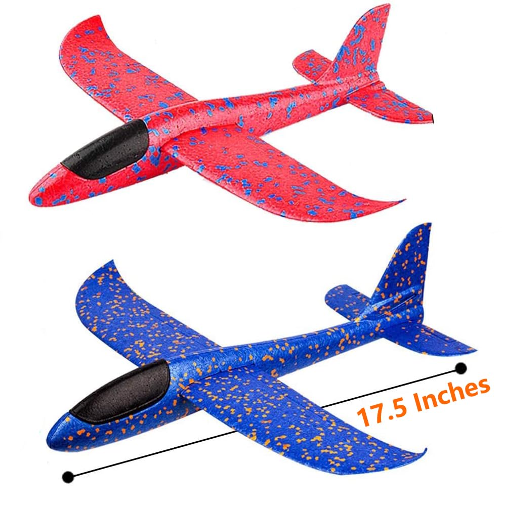 WenToyce 2 Pack Throwing Foam Airplanes, 17.5 Inches 2 Flight Mode Glider Inertia Planes Model, Manual Launch Epp Flying Aircraft Planes for Kids Outdoor Sport