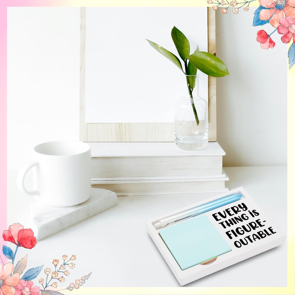 Inspirational Gift for Coworker or Student, Motivational Desk Decor with Positive Quote, Wooden Sticky Note Holder with “Everything is Figureoutable”, 16.5 x 12 x 1.5 cm,XXW7