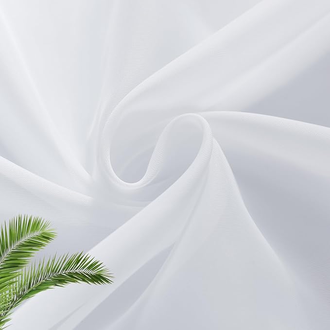 SpaceDresser White Kitchen Sheer Valance Curtains 30 Inch, Voile Sheer Cafe Curtains for Bathroom Farmhouse Country Light Filtering Short Window Curtain 1 Pair 2 Panels(White,26 W x 30 L)