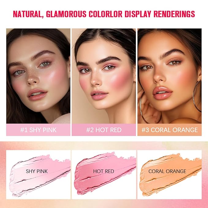 Blush pH Tinted Moisture Stick, Multi-Use Cream Blush Stick, Natural Nude Makeup for Cheeks, Eyes and Lips, Waterproof Natural Nude Makeup, Suitable for All Skin (2# Hot Red)