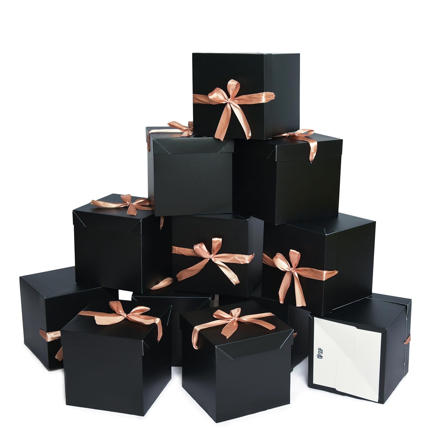 GP SUP 12 Pcs Black Boxes with lids,Beautiful Squared Boxes with Lids Perfect for Weddings, Birthday, Christmas, Valentines Day(Black, 6x6x6 Inch)