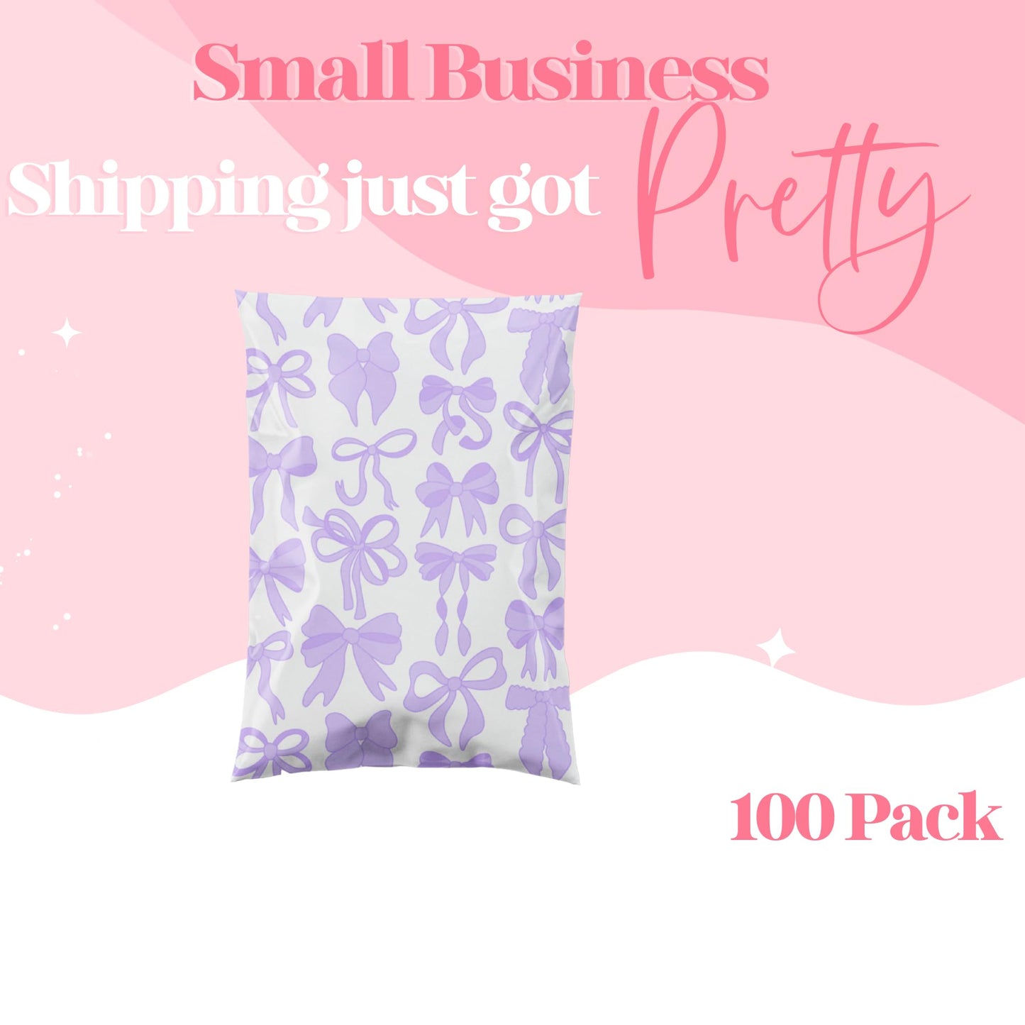 Pretty Package Store 6x9 Designer Poly Mailer 100 Pack Heavy Duty Waterproof Self Seal Shipping Bags for Small Business Large Mailing Envelopes Bulk Tear Resistant Packaging Purple Bows