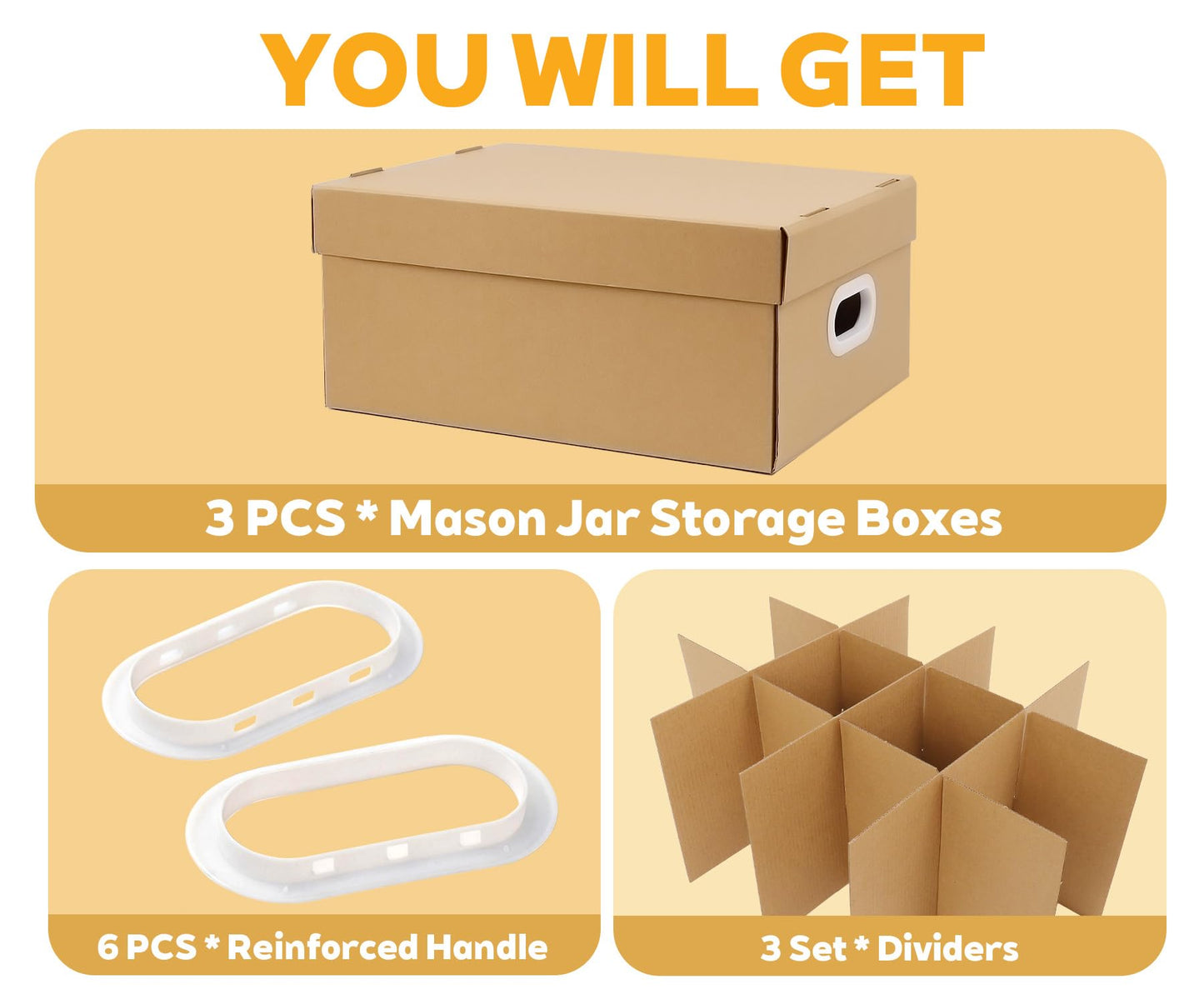 DERZIFUN 3 Pack Canning Jar Storage Boxes, 32 oz Mason Jar Storage Boxes with Dividers, Mason Organizer with Handles