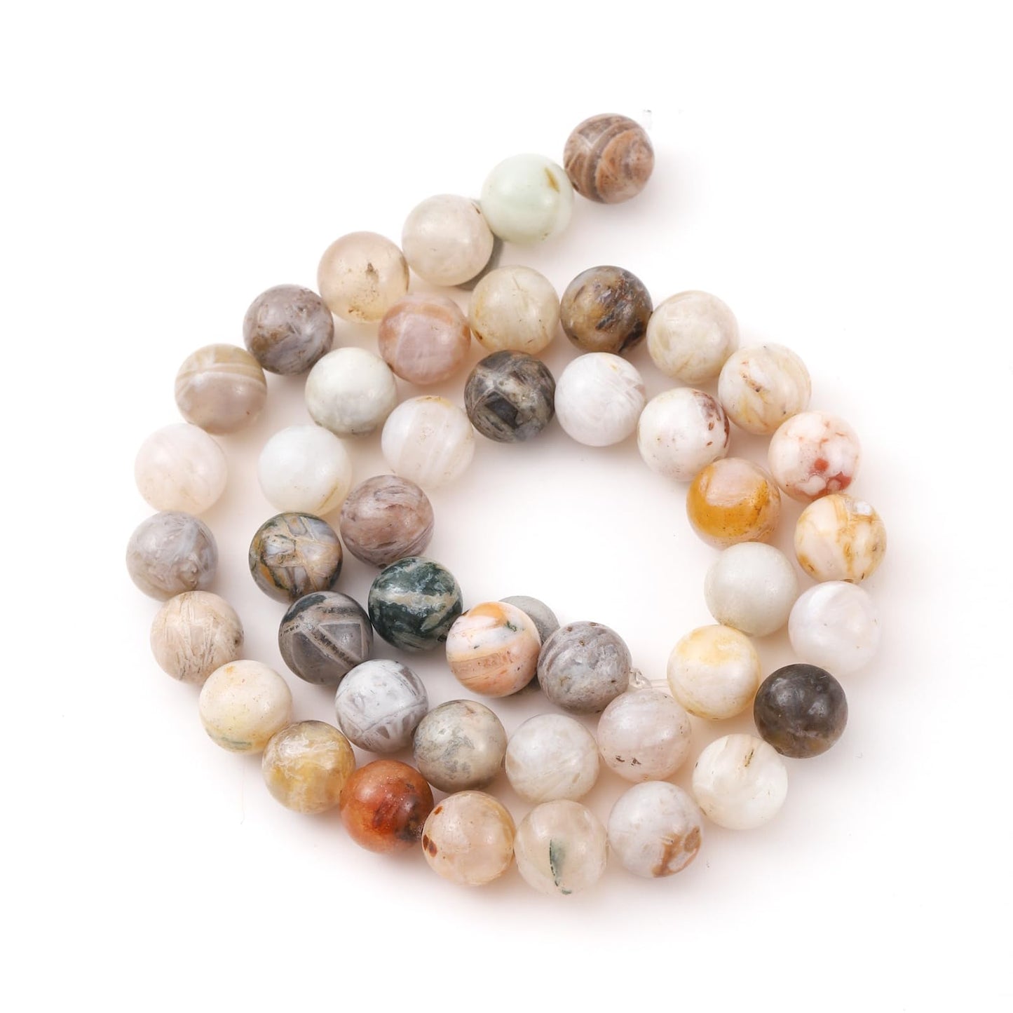 8mm 45pcs DIY Natural Bamboo Leaf Agate Stone Beads Round Healing Crystal Gemstone Loose Beads for Jewelry Making Handmade Bracelet Necklace