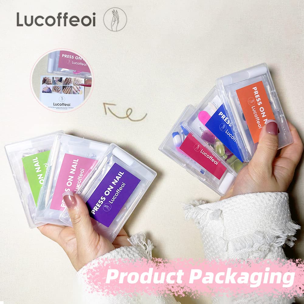 24 Pcs Press on Nails Medium,Lucoffeoi Almond Fake Nails with Nail Glue Almond and Square on Nails Set with Adhesive Tabs File Nails Tips for Women Girls Kids